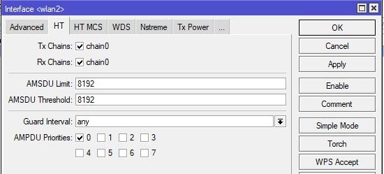 Вкладка включения антенны для интерфейса wlan2